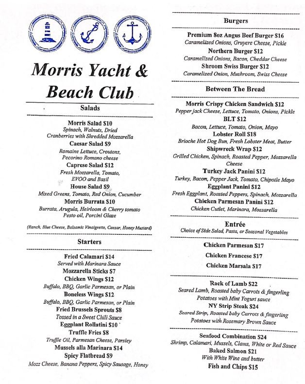 morris yacht club menu